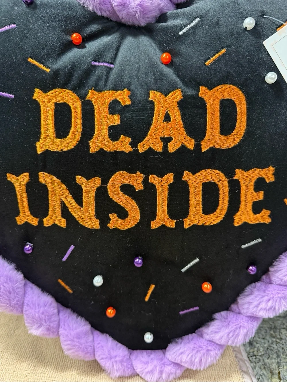 NWT Cupcakes & Cashmere Dead Inside Halloween Heart Throw Pillow 15”